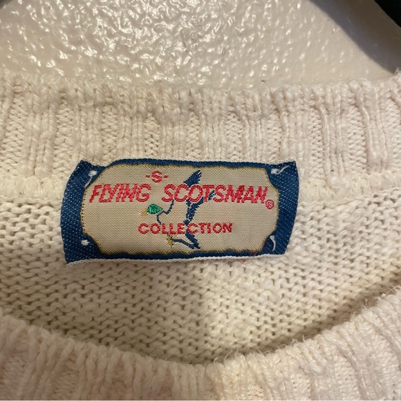 Vintage Flying Scotsman White USA Cotton Sweater Embroidered Mallard Duck Small - Picture 5 of 6